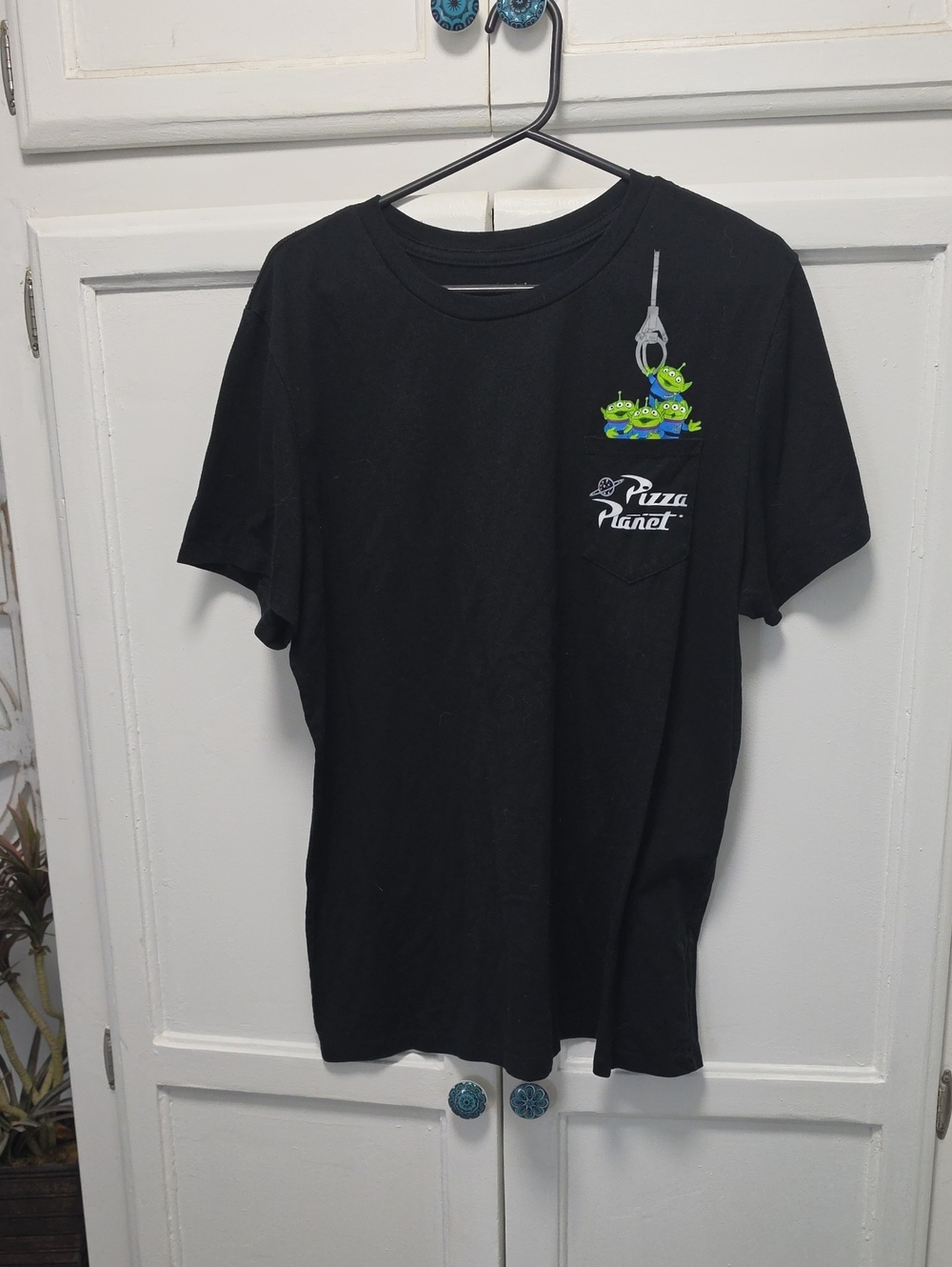 Disney Black Tee with Toy Story Pizza Planet Aliens